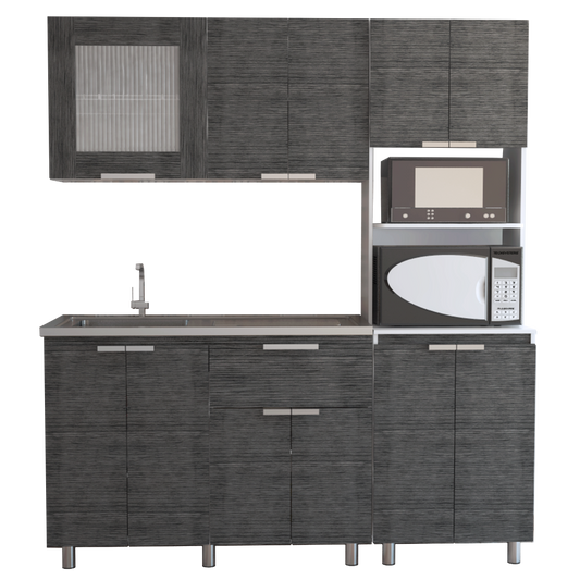 Combo Fendi, Roble Gris y Blanco, incluye muebles inferior, superior y mueble microondas