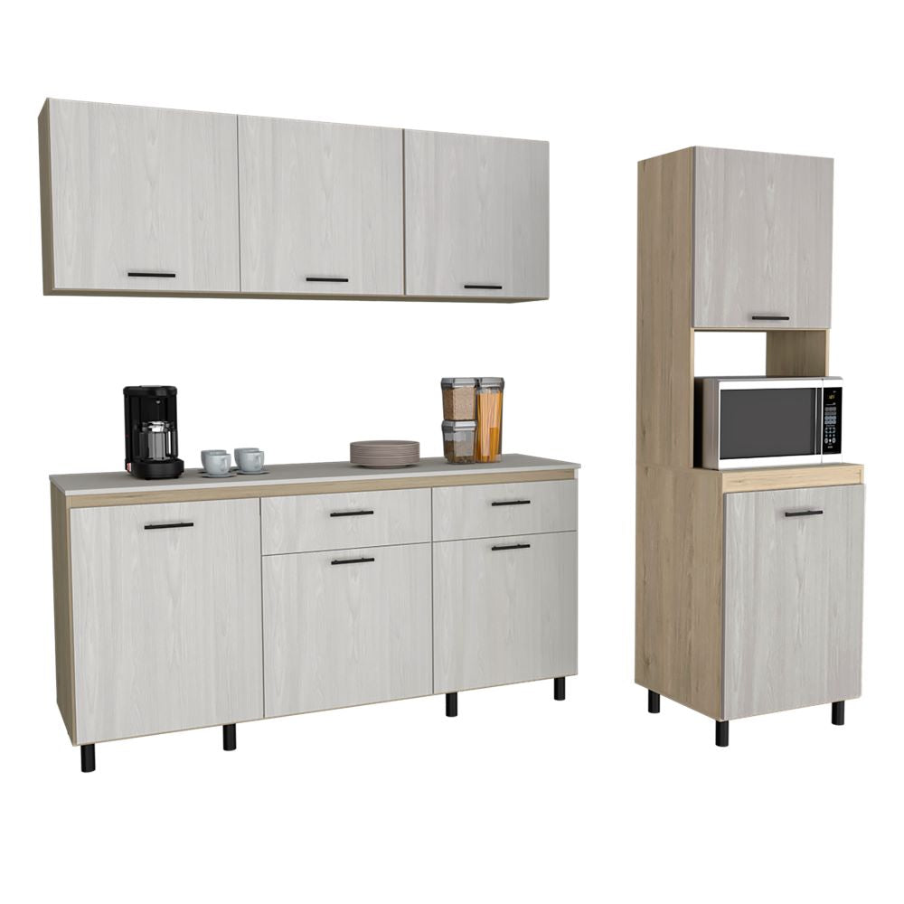 Combo Kitchen Gante, Rovere y Niebla, incluye alacena, módulo inferior y módulo superior