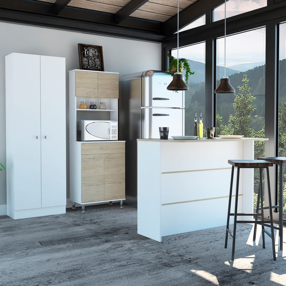 Combo Kitchen, Rovere y Blanco, incluye mueble cocina 60, barra y optimizador