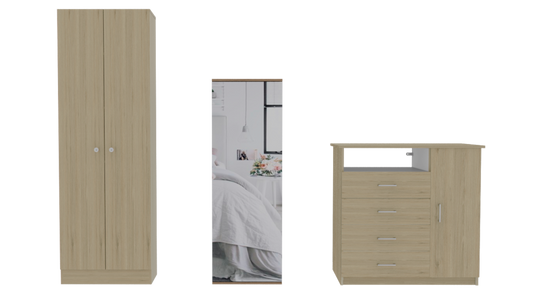 Combo Dreams, Rovere y Blanco, incluye closet, cómoda y zapatero