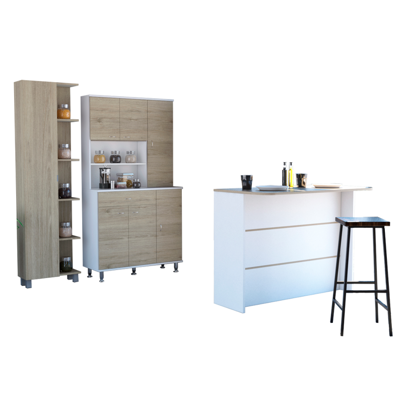 Combo Kitchen, Rovere y Blanco, incluye mueble cocina 60, barra y optimizador