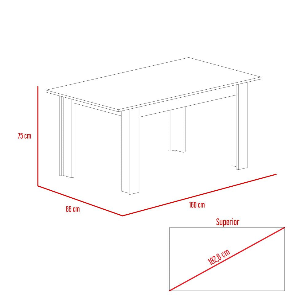 Combo Portofino, Rovere y Negro, incluye mesa de comedor 160, cuatro sillas sin brazo y dos sitials con brazo