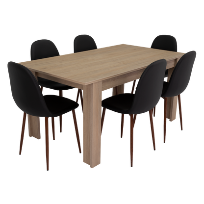 Combo Portofino, Rovere y Negro, incluye mesa de comedor 160 y seis sillas sin brazo