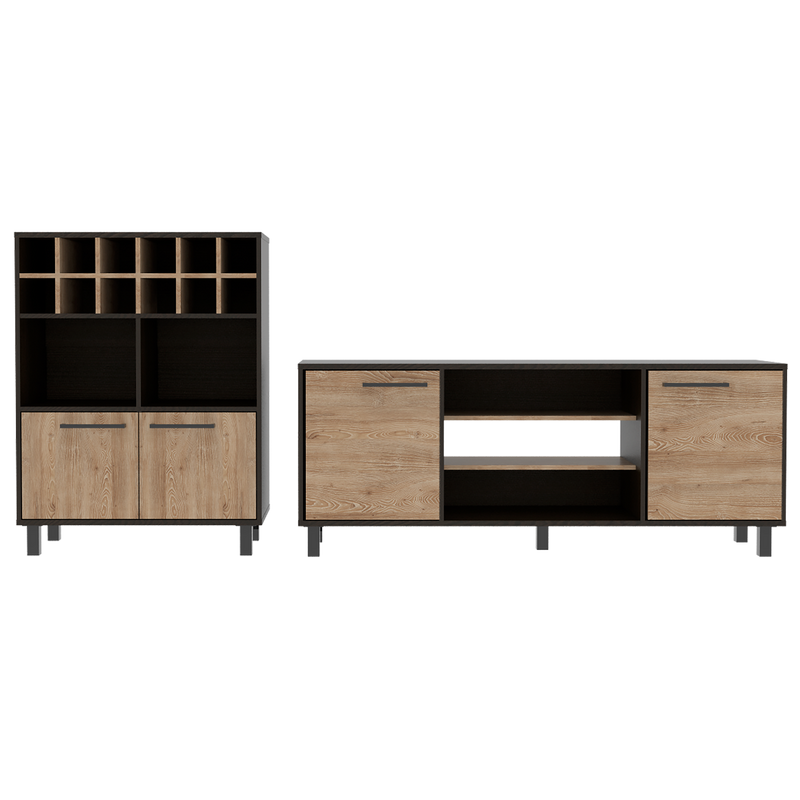 Rack + Bar Kaia Color Wengue y Miel Para Sala De Estar