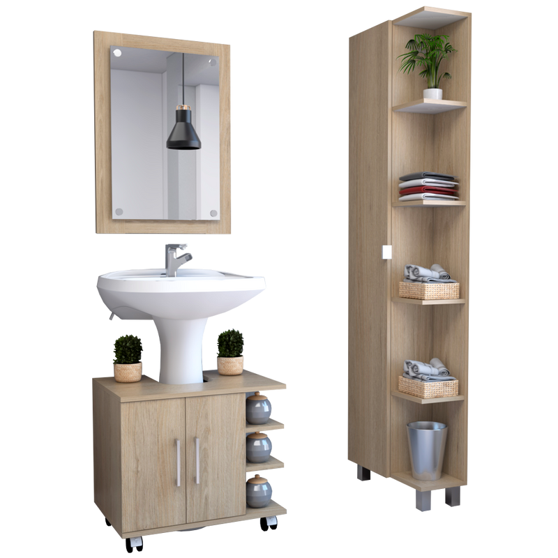 Combo Bath Rovere y Blanco, incluye espejo, optimizador lavamanos y mueble