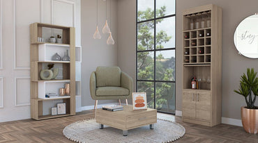 Combo Beijing, Rovere, incluye mesa de centro, bar y biblioteca cubo