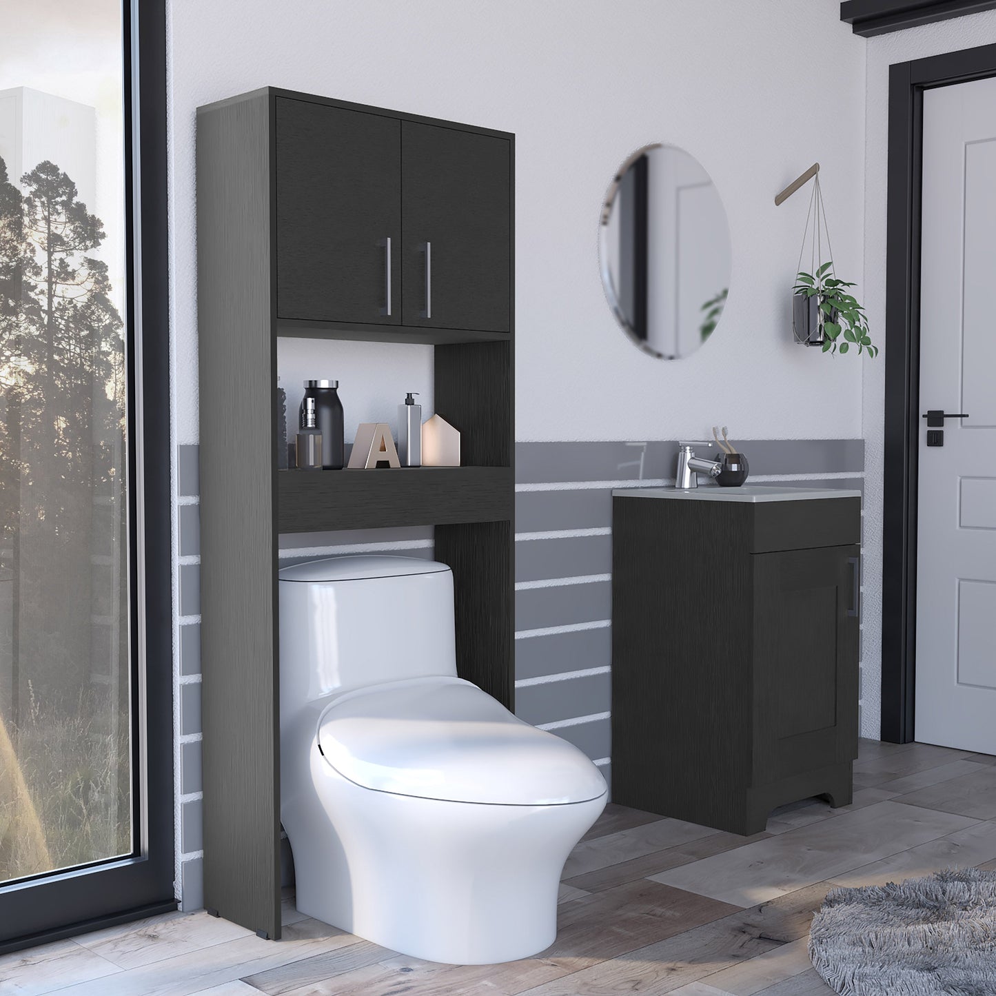 Combo Barcelona, Wengue, incluye mueble de lavamanos y optimizador de baño