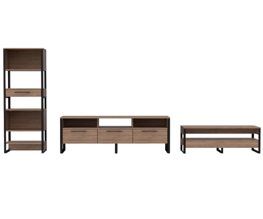 Combo Magnum, Miel, incluye rack TV, biblioteca y mesa centro