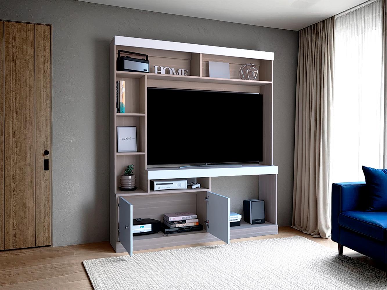 Estante Para Tv Dante, Bardolino y Blanco, con Espacio Para Televisor de 52 Pulgadas