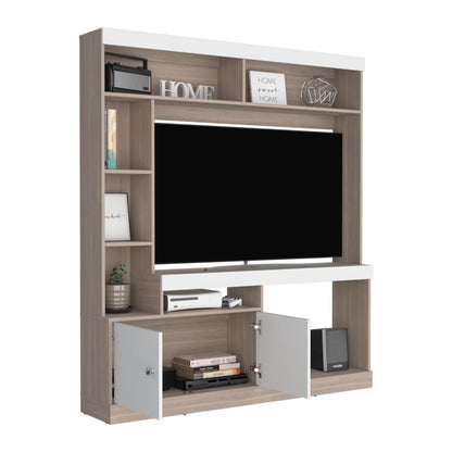 Estante Para Tv Dante, Bardolino y Blanco, con Espacio Para Televisor de 52 Pulgadas
