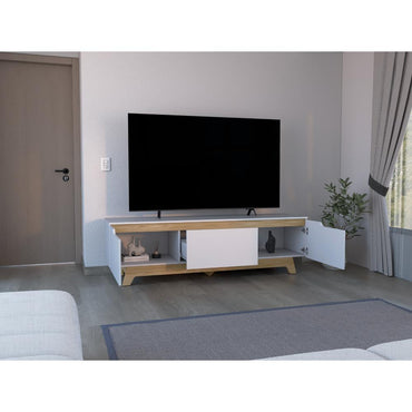 Rack Tv80 Woodall Dos Puertas Un Cajon, Blanco Y Fresno