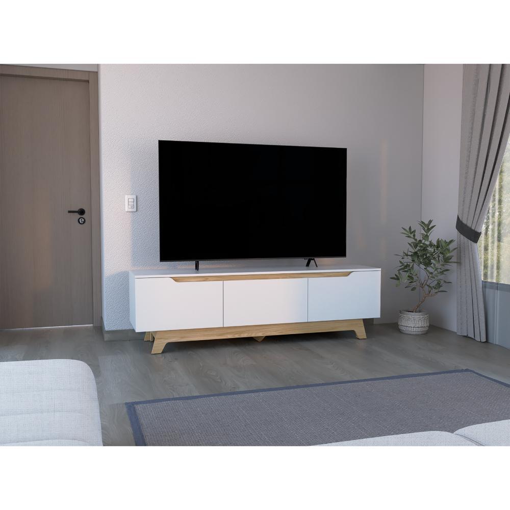 Rack Tv80 Woodall Dos Puertas Un Cajon, Blanco Y Fresno