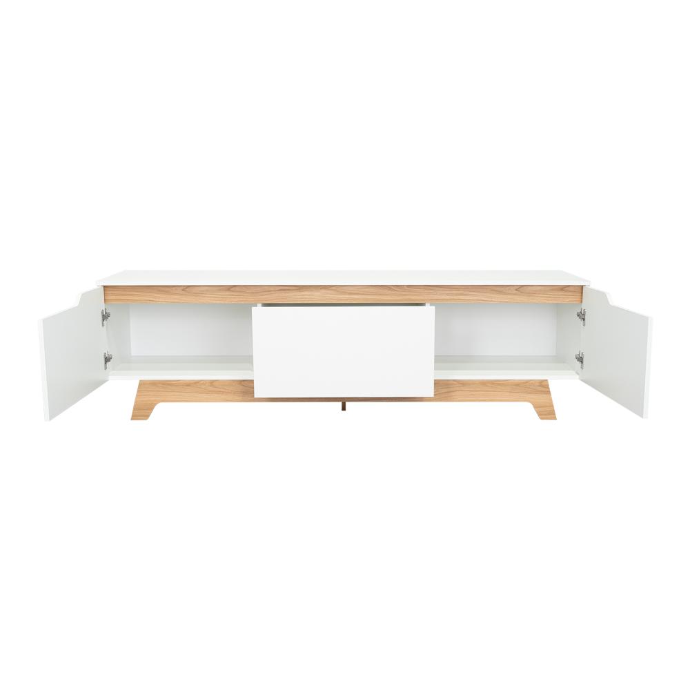 Rack Tv80 Woodall Dos Puertas Un Cajon, Blanco Y Fresno