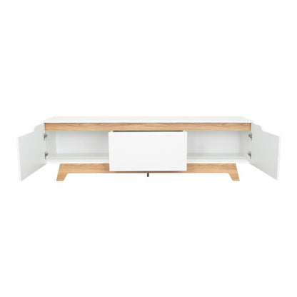 Rack Tv80 Woodall Dos Puertas Un Cajon, Blanco Y Fresno