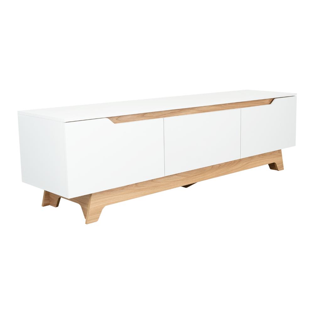 Rack Tv80 Woodall Dos Puertas Un Cajon, Blanco Y Fresno