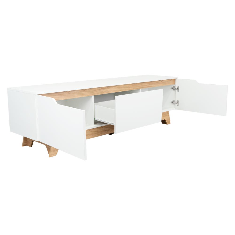 Rack Tv80 Woodall Dos Puertas Un Cajon, Blanco Y Fresno