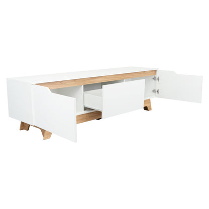 Rack Tv80 Woodall Dos Puertas Un Cajon, Blanco Y Fresno