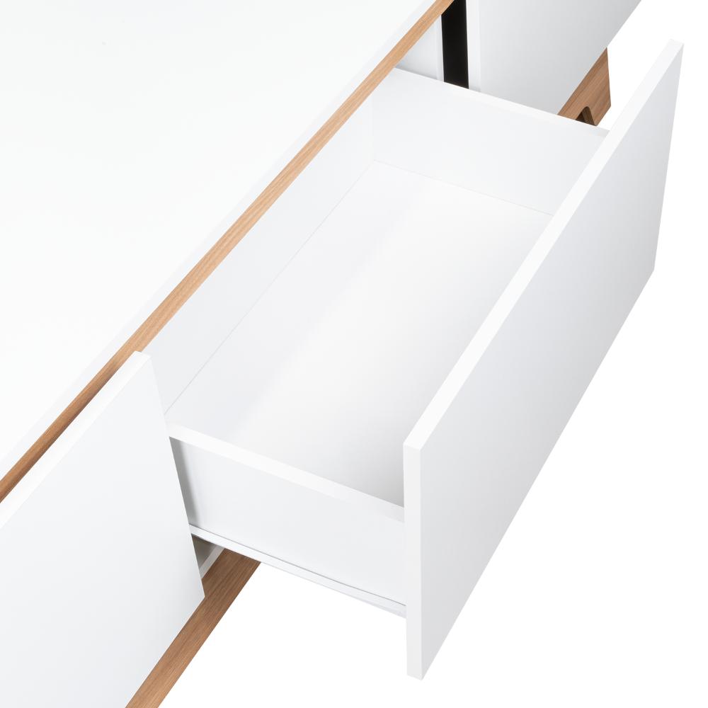 Rack Tv80 Woodall Dos Puertas Un Cajon, Blanco Y Fresno
