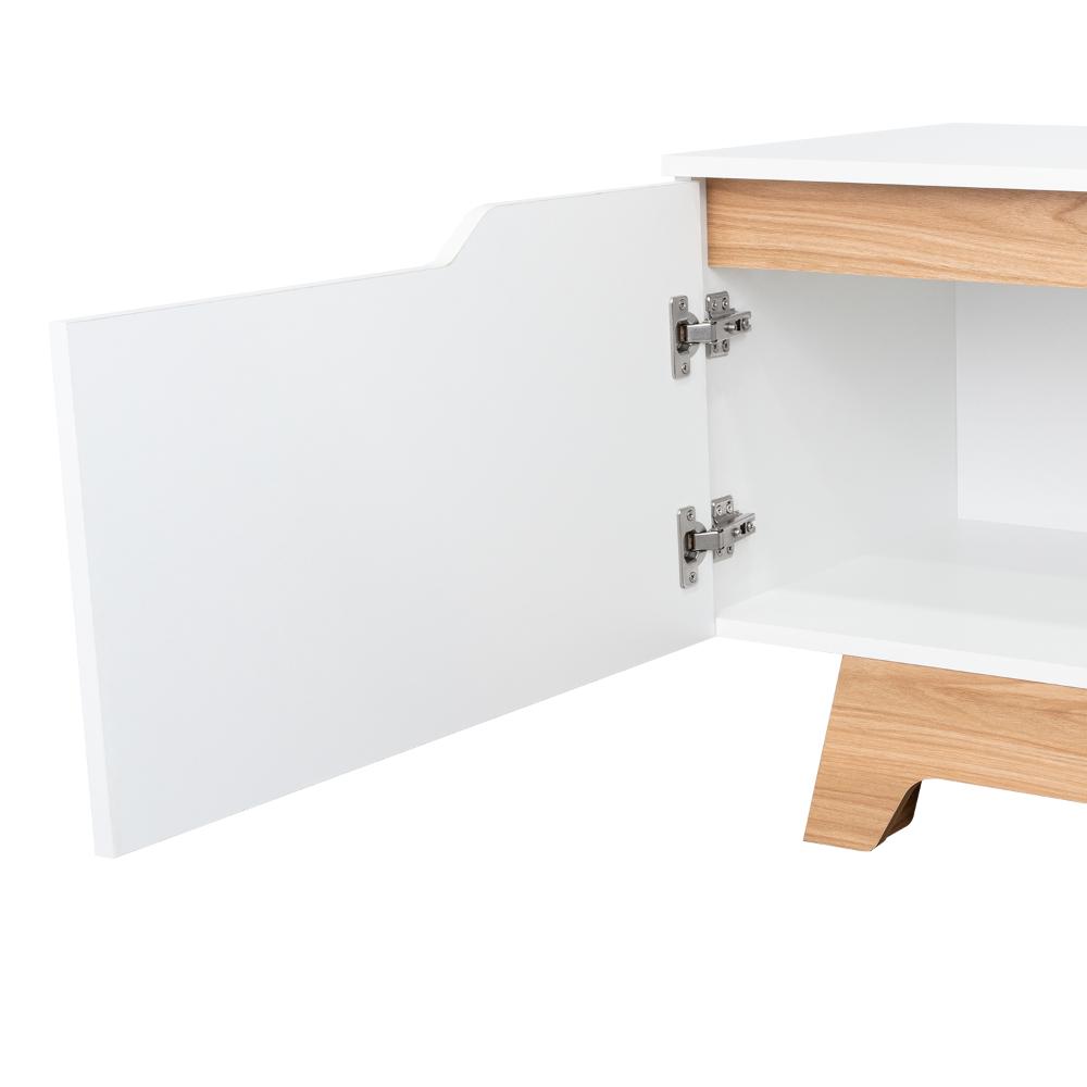 Rack Tv80 Woodall Dos Puertas Un Cajon, Blanco Y Fresno