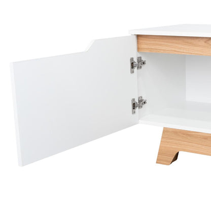 Rack Tv80 Woodall Dos Puertas Un Cajon, Blanco Y Fresno