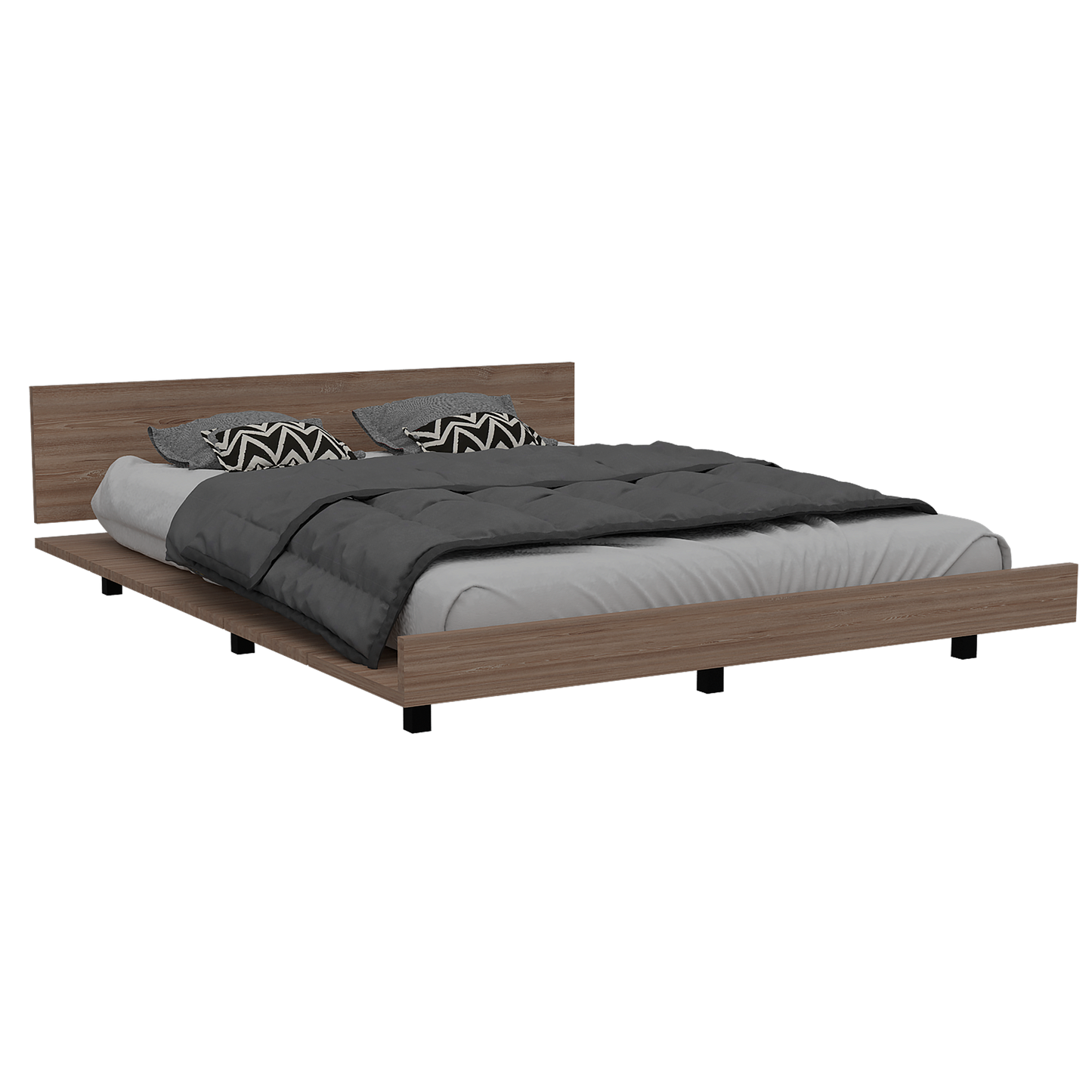 Combo Kaia, Miel y Blanco, incluye base cama y cómoda tres cajones