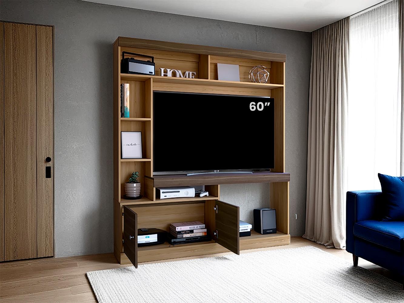 Estante Para Tv Dante, Fresno Europeo y Milan, con Espacio Para Televisor de 65 Pulgadas