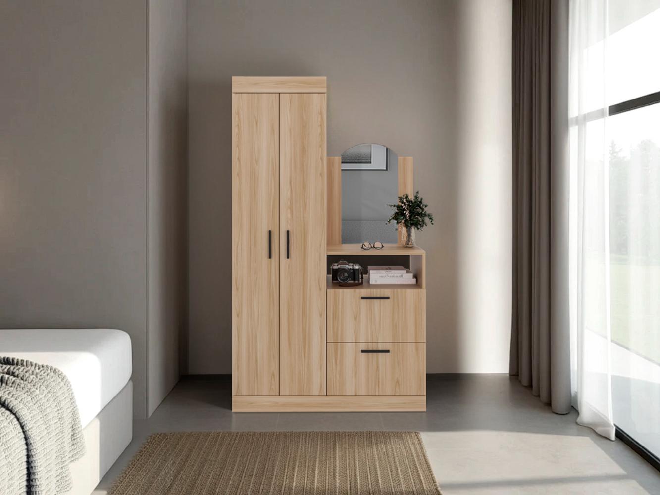 Closet Comoda Praga Tres Puertas Un Cajon, Fresno Europeo, con diseño moderno incluye Espejo