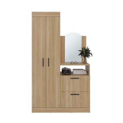 Closet Comoda Praga Tres Puertas Un Cajon, Fresno Europeo, con diseño moderno incluye Espejo