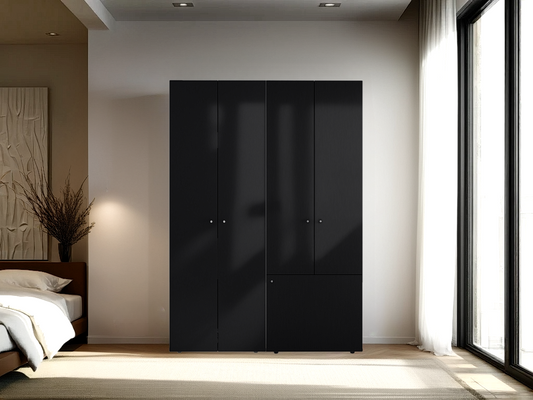 Combo Closet H-180 Cuatro Puertas, Almacenamiento, Zapatero, Colgado, Color Negro