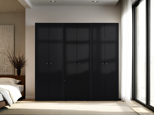 Combo Closet H-180 Siete Puertas, Almacenamiento, Optimizacion, Zapatero, Colgado, Color Negro