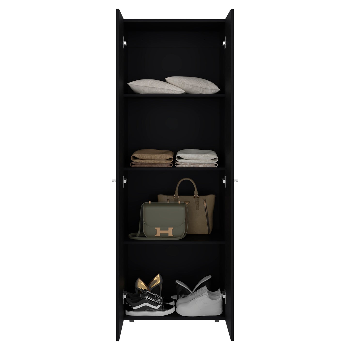 Combo Closet H-200 Seis Puertas, Almacenamiento, Zapatero, Colgado, Color Negro
