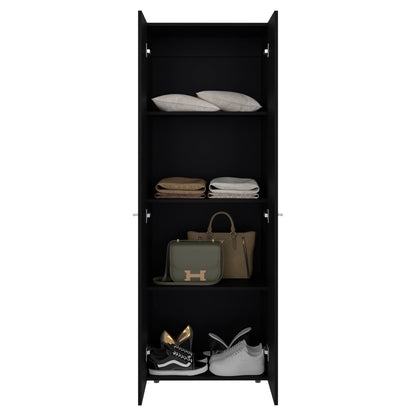 Combo Closet H-180 Cuatro Puertas, Almacenamiento, Zapatero, Colgado, Color Negro