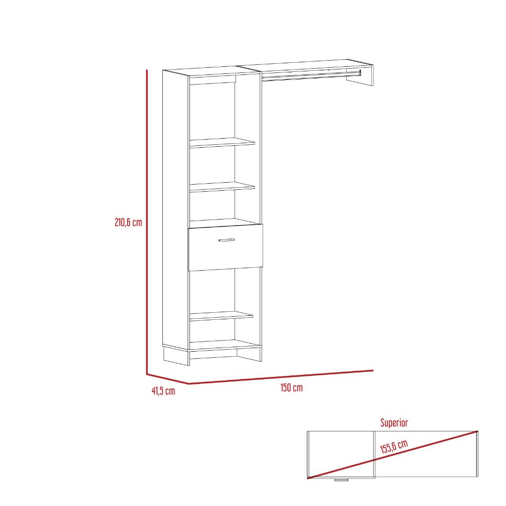 Closet Manchester, Wengue, con tubo cromado y variedad de entrepaños