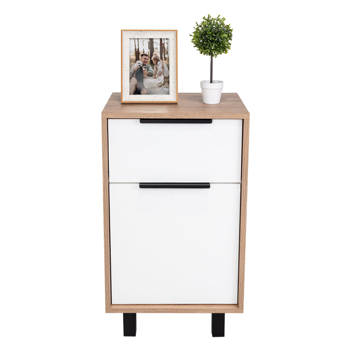 Velador Kaia Un Cajón Una Puerta, Miel y Blanco