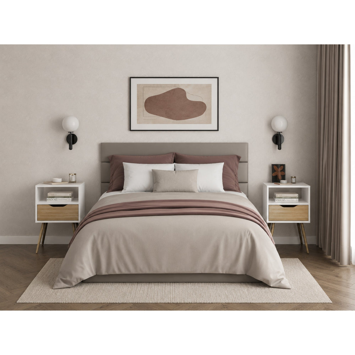 Velador Otom Un Cajón, Blanco y Rovere