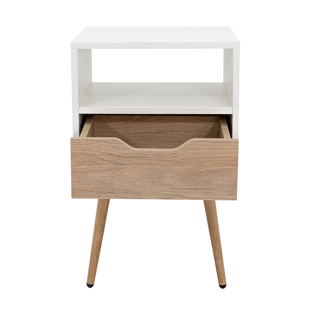 Velador Otom Un Cajón, Blanco y Rovere