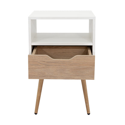 Velador Otom Un Cajón, Blanco y Rovere