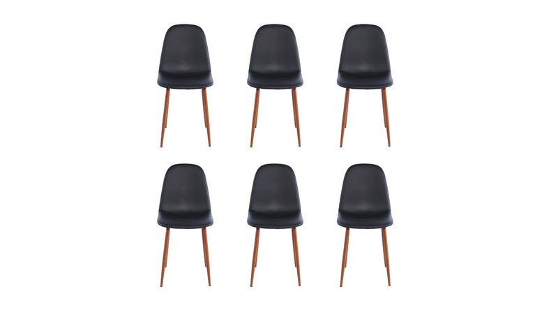 Pack Sillas Concept, Tapiz Pu Negro y Pata Café Oscuro, con seis sillas