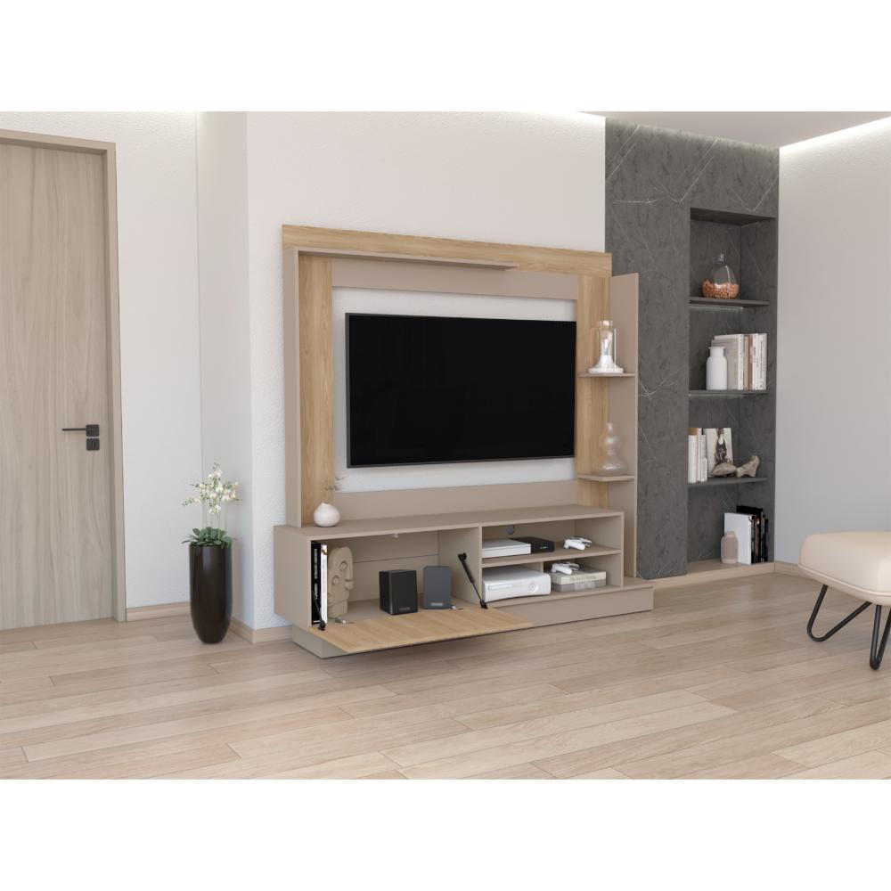 Estante Tv70 Doha Una Puerta, Taupe Y Fresno