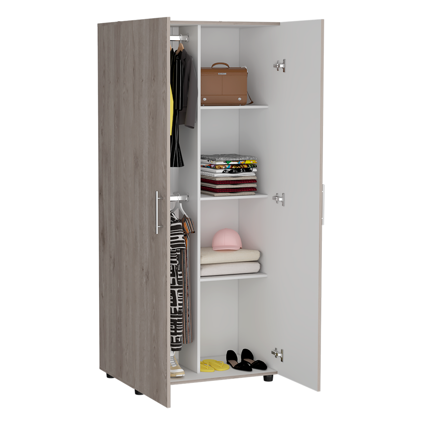 Closet Tera Ceniza y Blanco Vainilla, Dos Puertas Abatibles y Dos Tubos Cromados