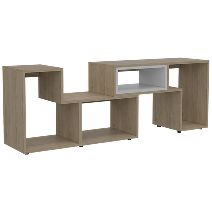 Bar Esquinero Kava + Rack Extensible + Mesa de Centro Color Rovere y Blanco Para Sala De Estar