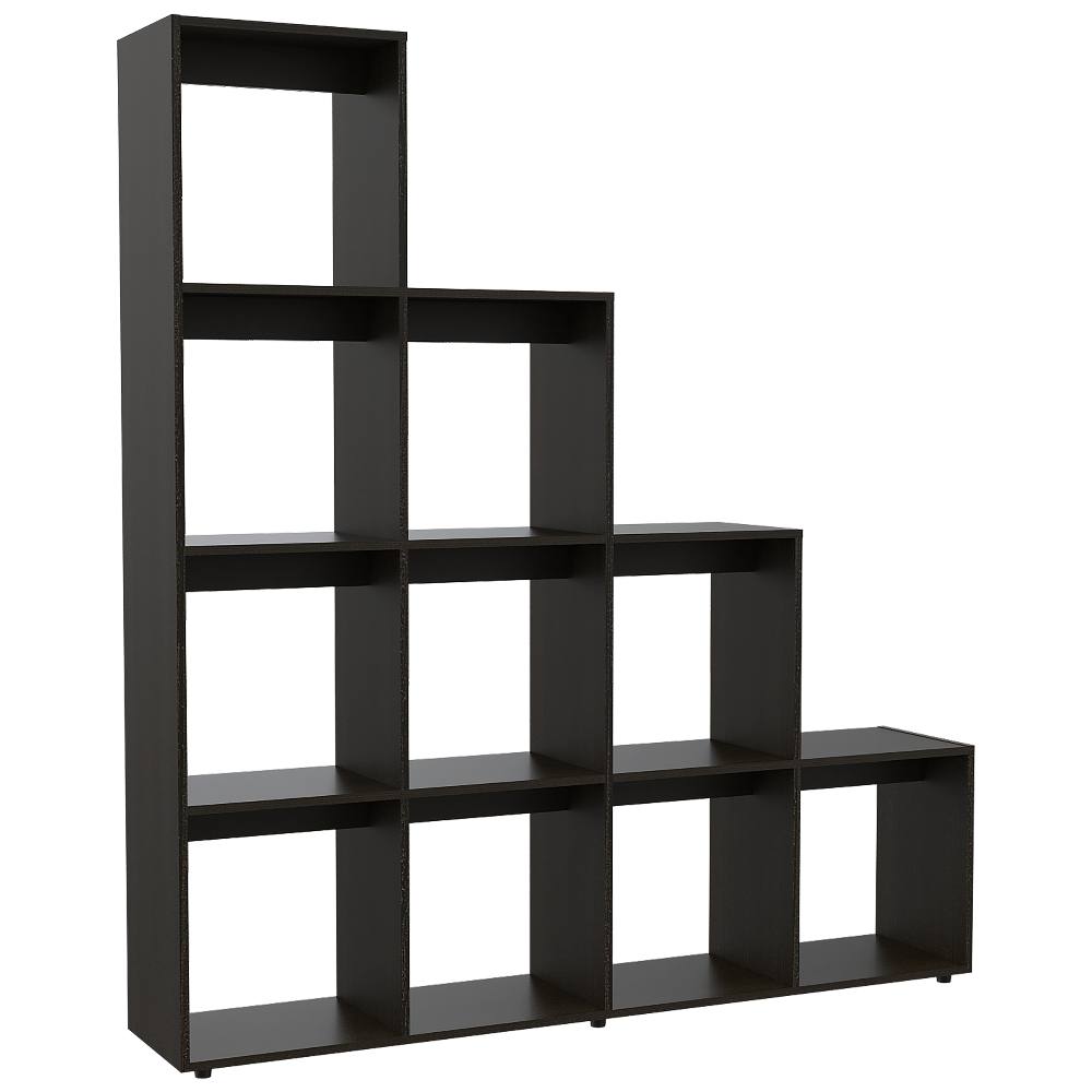 Rack Extensible + Biblioteca Escalera Beijing Color Wengue Para Sala De Estar