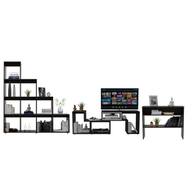 Rack Extensible + Biblioteca Escalera + Arrimo Beijing Color Wengue Para Sala De Estar