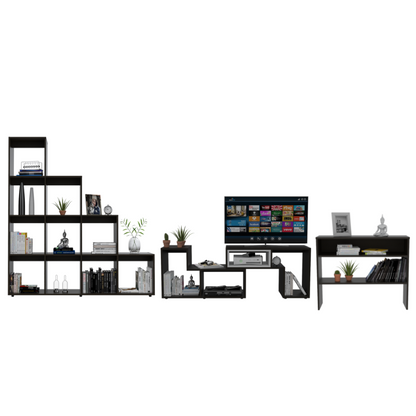 Rack Extensible + Biblioteca Escalera + Arrimo Beijing Color Wengue Para Sala De Estar