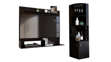 Bar Esquinero Kava + Panel TV Color Wengue Para Sala De Estar