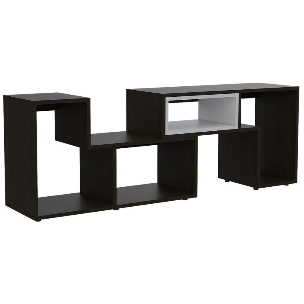 Rack Extensible + Biblioteca Escalera Beijing Color Wengue Para Sala De Estar