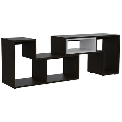 Rack Extensible + Biblioteca Escalera Beijing Color Wengue Para Sala De Estar