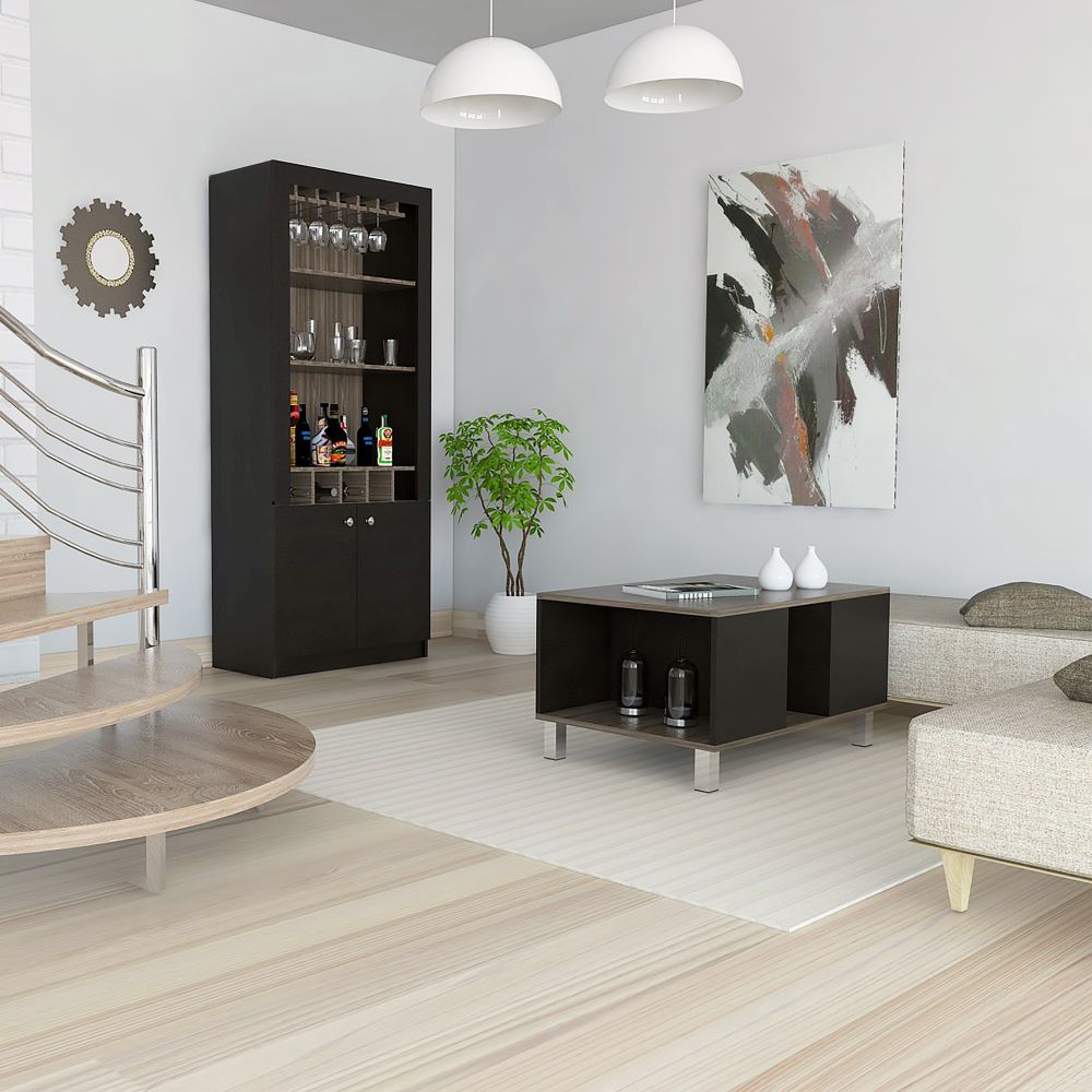 Mesa + Bar Color Siena Caramelo y Wengue Para Sala De Estar