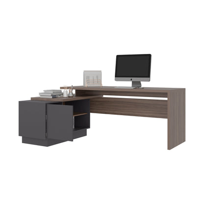 Escritorio En L Una Puerta -  Repisas Office W-179, Avellana Y Plomo