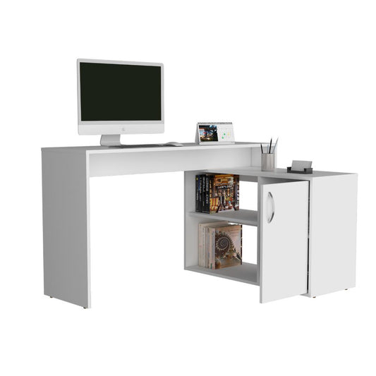 Escritorio En L Una Puerta, Blanco Duqueza, con amplio espacio de trabajo